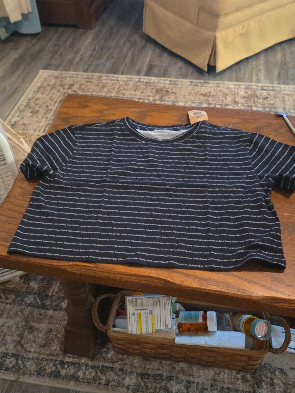 Girls' Black Striped Tee by Happy Nation - Short Sleeve Crop NWT Sz 14/16